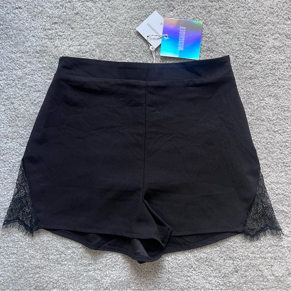 Missguided Black Crepe Side Lace Insert Shorts
